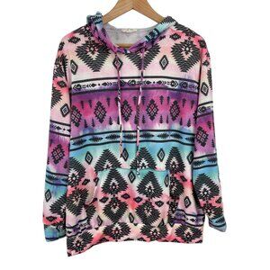 Avery Multicolor Aztec Print Hoodie Sweatshirt Womens Size Medium
